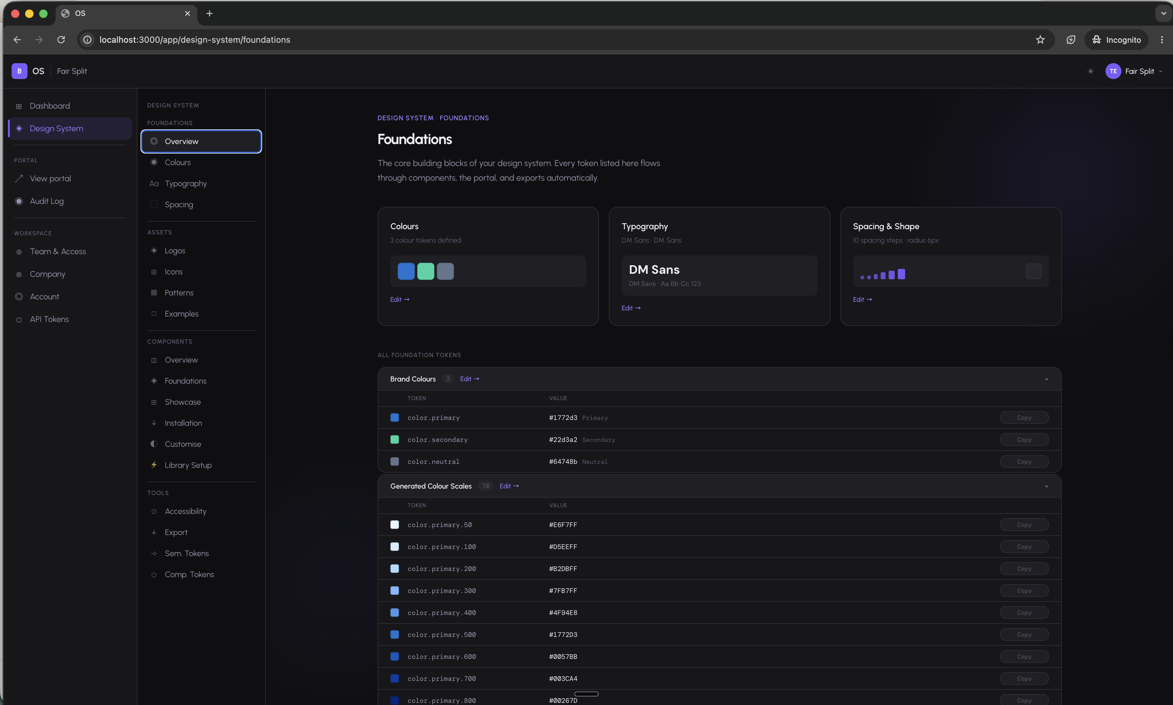 BeeBlu OS design system dashboard