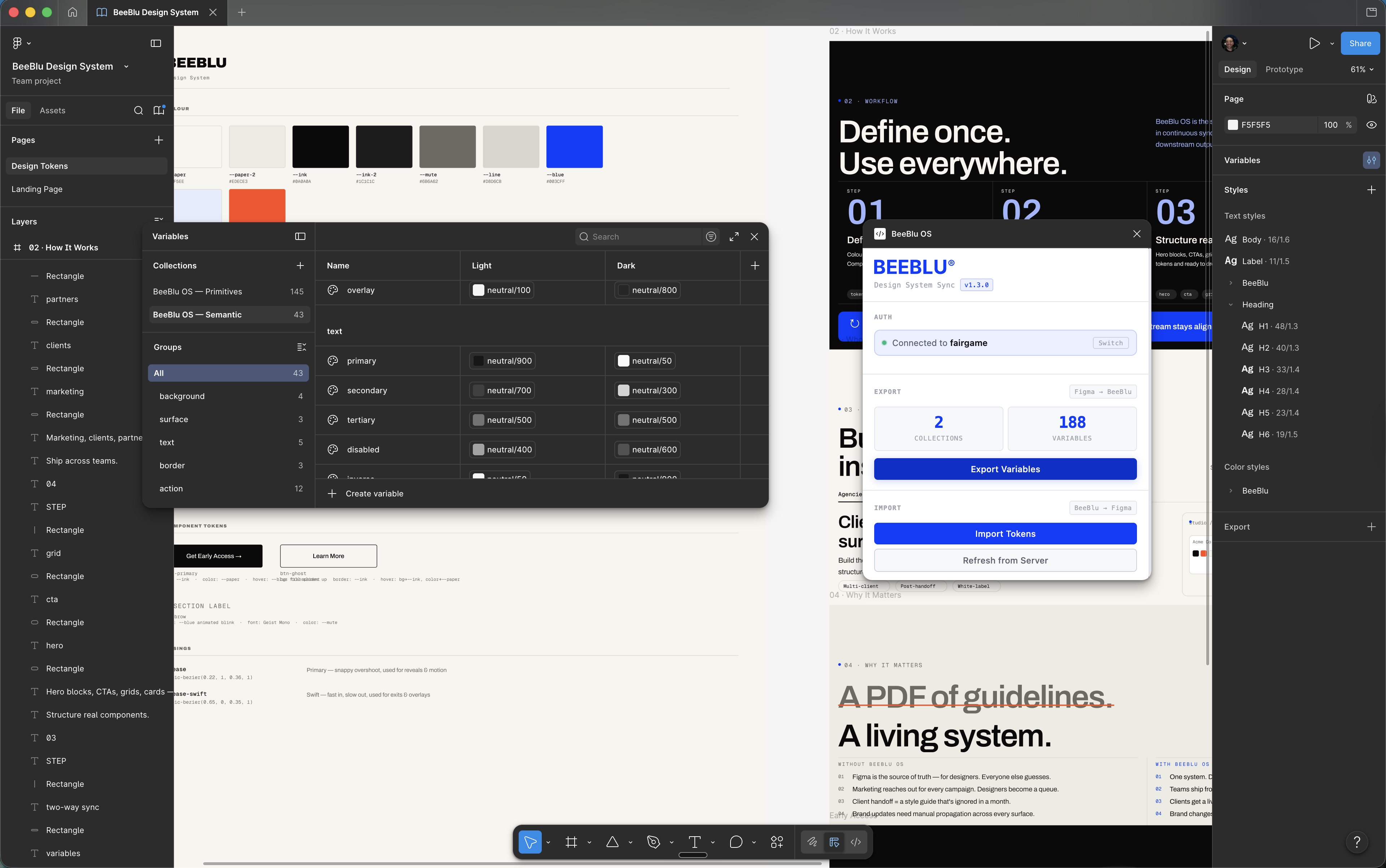 BeeBlu Figma design system sync